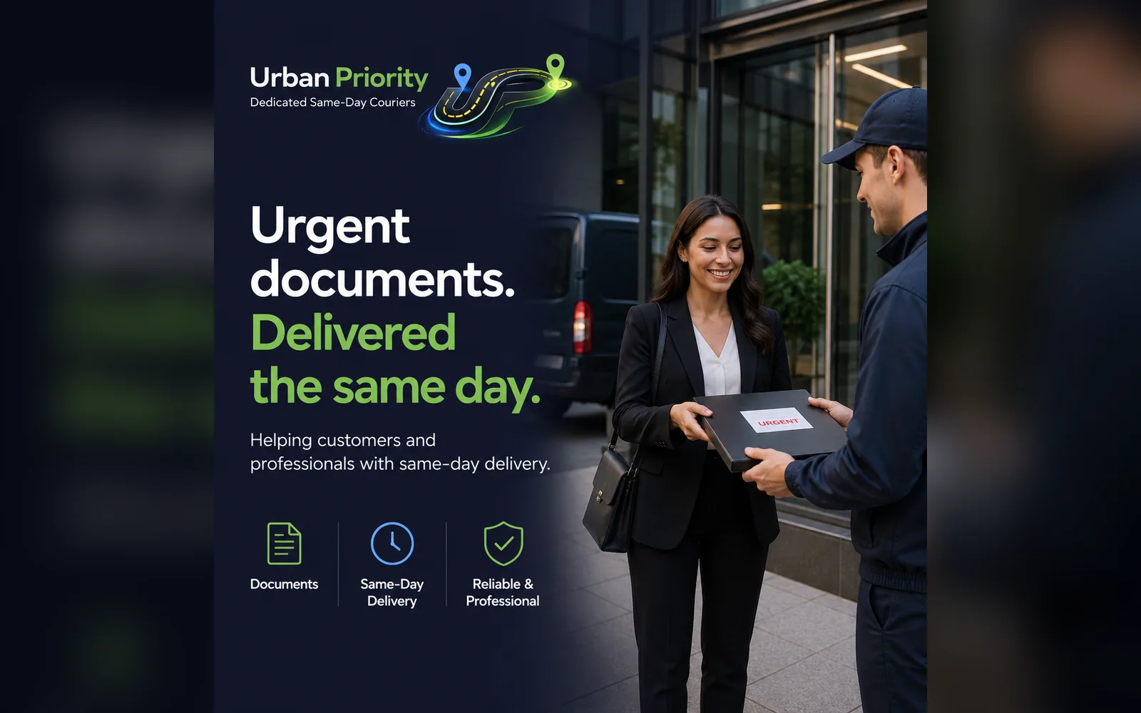 Courier handing over documents